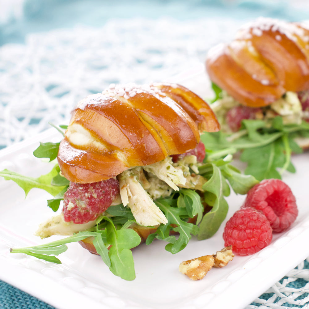 Green Goddess Chicken Salad on a Pretzel Roll