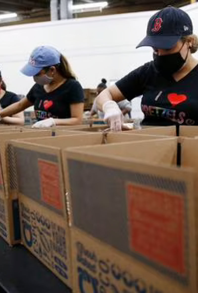 Workers packing the products